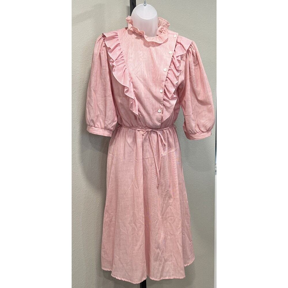 Vtg Byer Too! Pioneer Dress Ruffle‎ Size 11, L 80’s Red/White Micro Pin Stripe